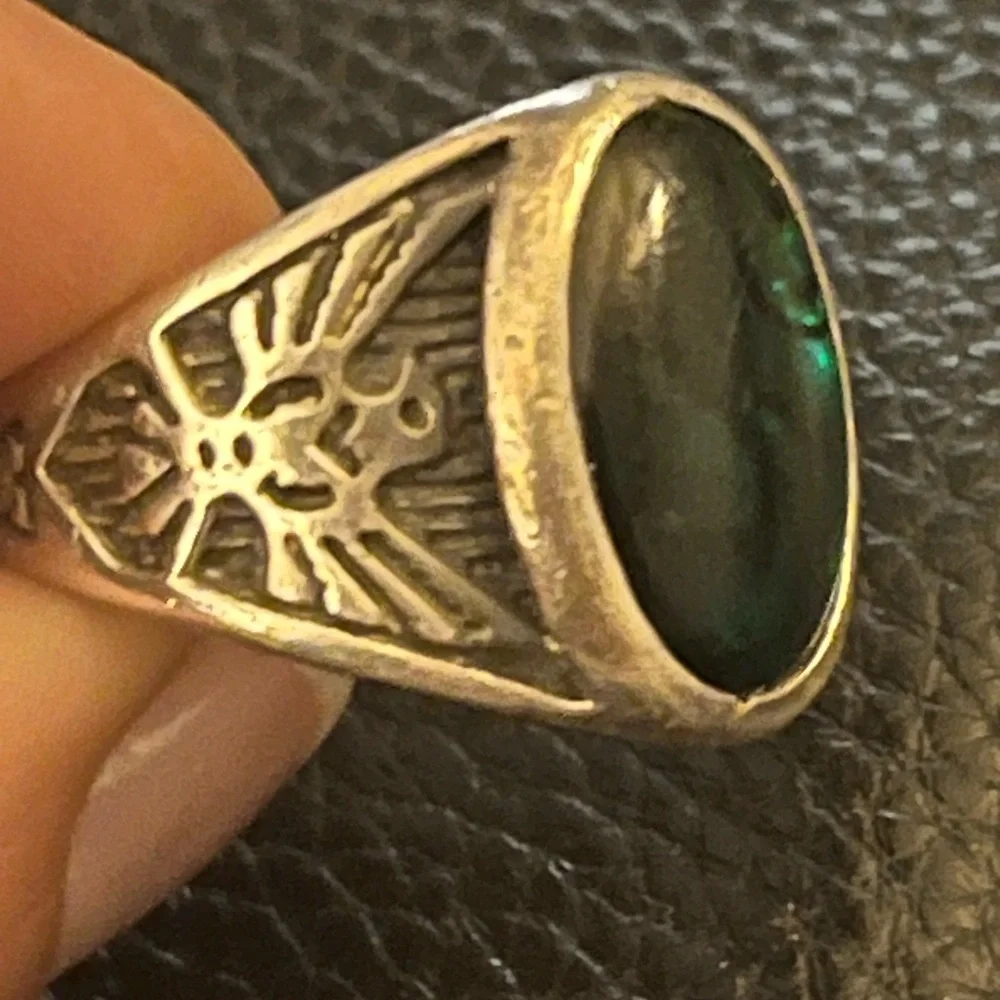 Native Eagle Magical Cabochon Abalone 🦅 Sterling Silver 925 Ring size 14 1/2🟣 - Picture 2 of 8